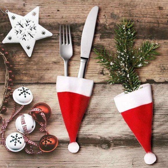 NEW Set Of 10-Pieces Christmas Hat Bottle Cutlery Holders - Picture 5 of 9
